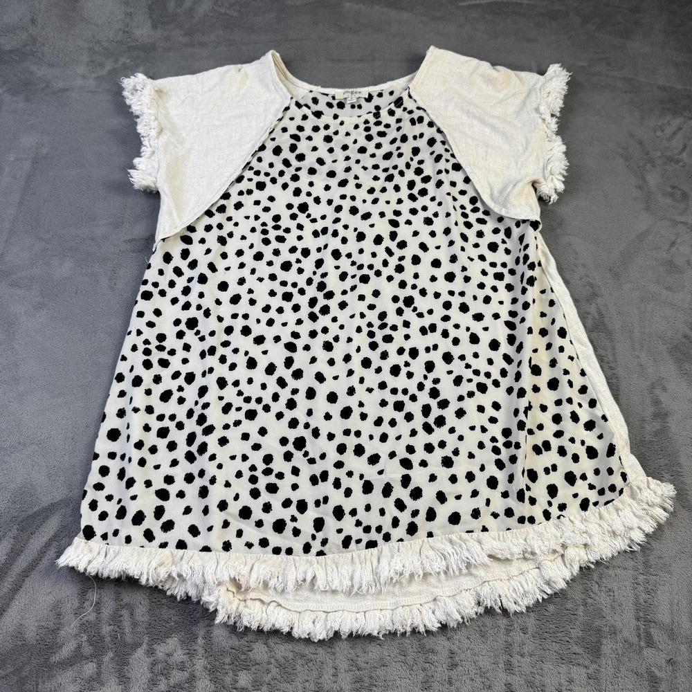 Umgee Shirt Womens‎ Small Polka Dot Fringe Sleeve Hem Linen Top
